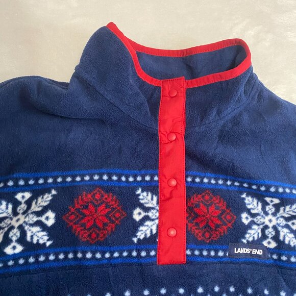 Lands' End Women's Henley Snap Fleece Jacket Blue 1X 16W-18W Fair Isle Nordic - Picture 4 of 9